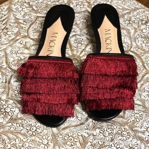 Brand New Red & Black Fringe Statement Sandals